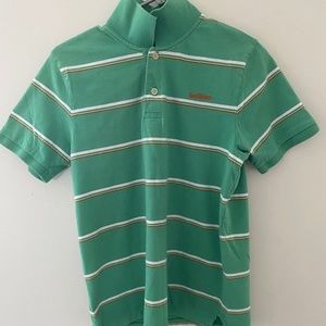 Hollister Medium Green, White/Yellow/Orange Striped Polo